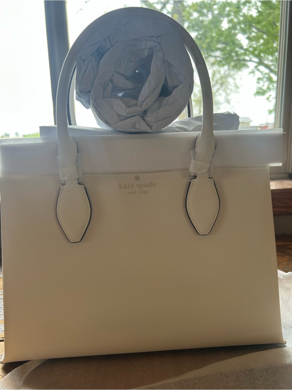 kate spade White Saffiano Leather Satchel